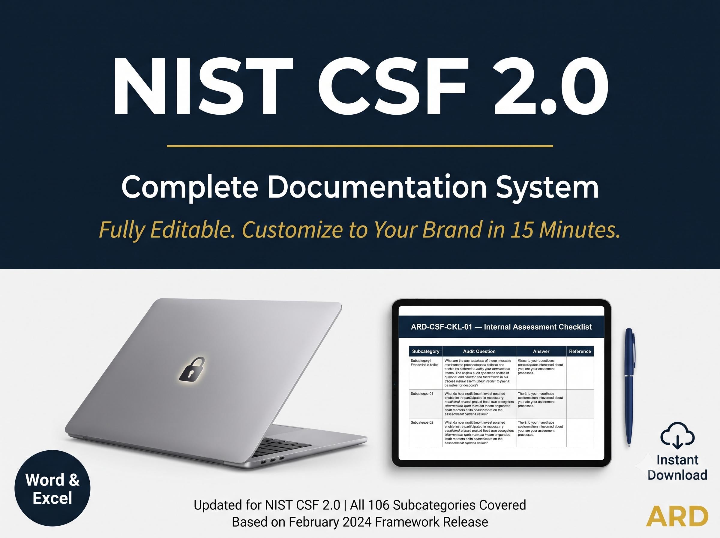 NIST CSF 2.0 Documentation System: Cybersecurity Policy Templates (Word & Excel)