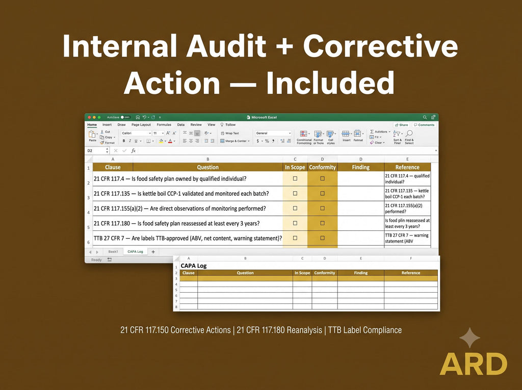 HACCP for Breweries Documentation System Full Pack + (Bonus FDA FSMA 21 CfR 117 Compliant )