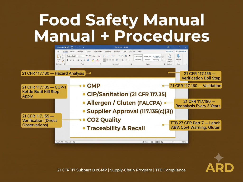HACCP for Breweries Documentation System Full Pack + (Bonus FDA FSMA 21 CfR 117 Compliant )