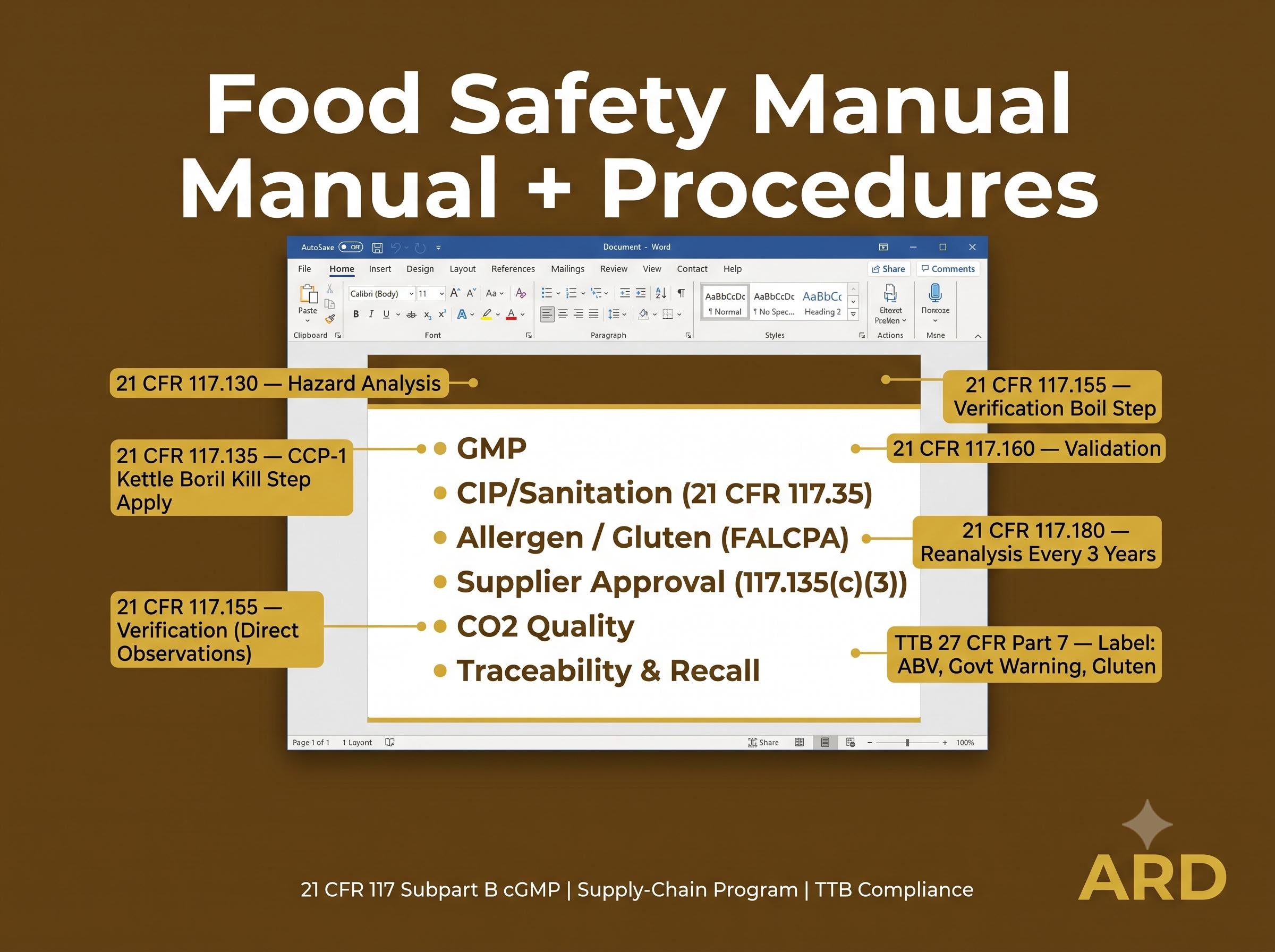 HACCP for Breweries Documentation System Full Pack + (Bonus FDA FSMA 21 CfR 117 Compliant )