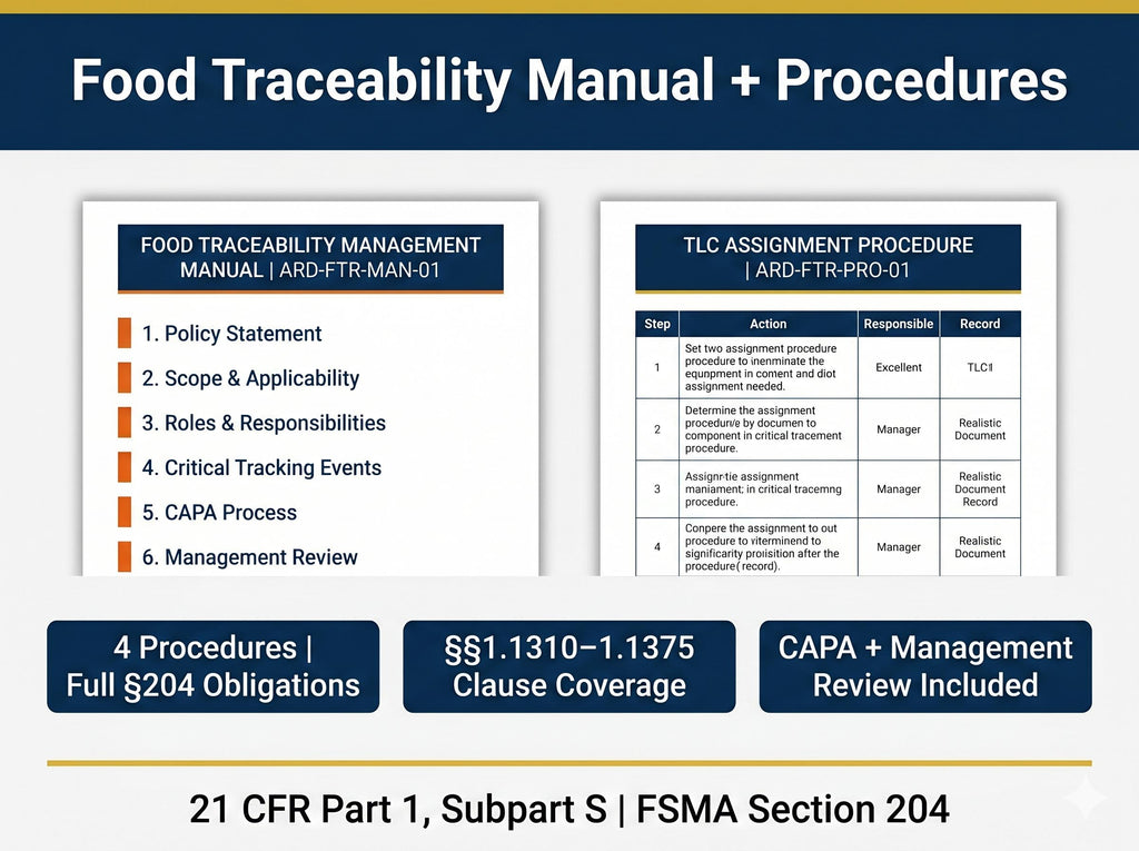 FSMA 204 Food Traceability Plan + | FDA Compliance Documentation ( Systems Full Pack Documents )