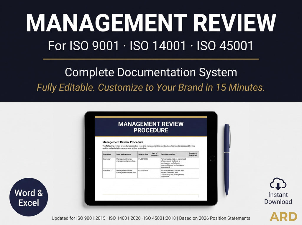 Management Review Complete Documentation System, Editable Word Excel Templates