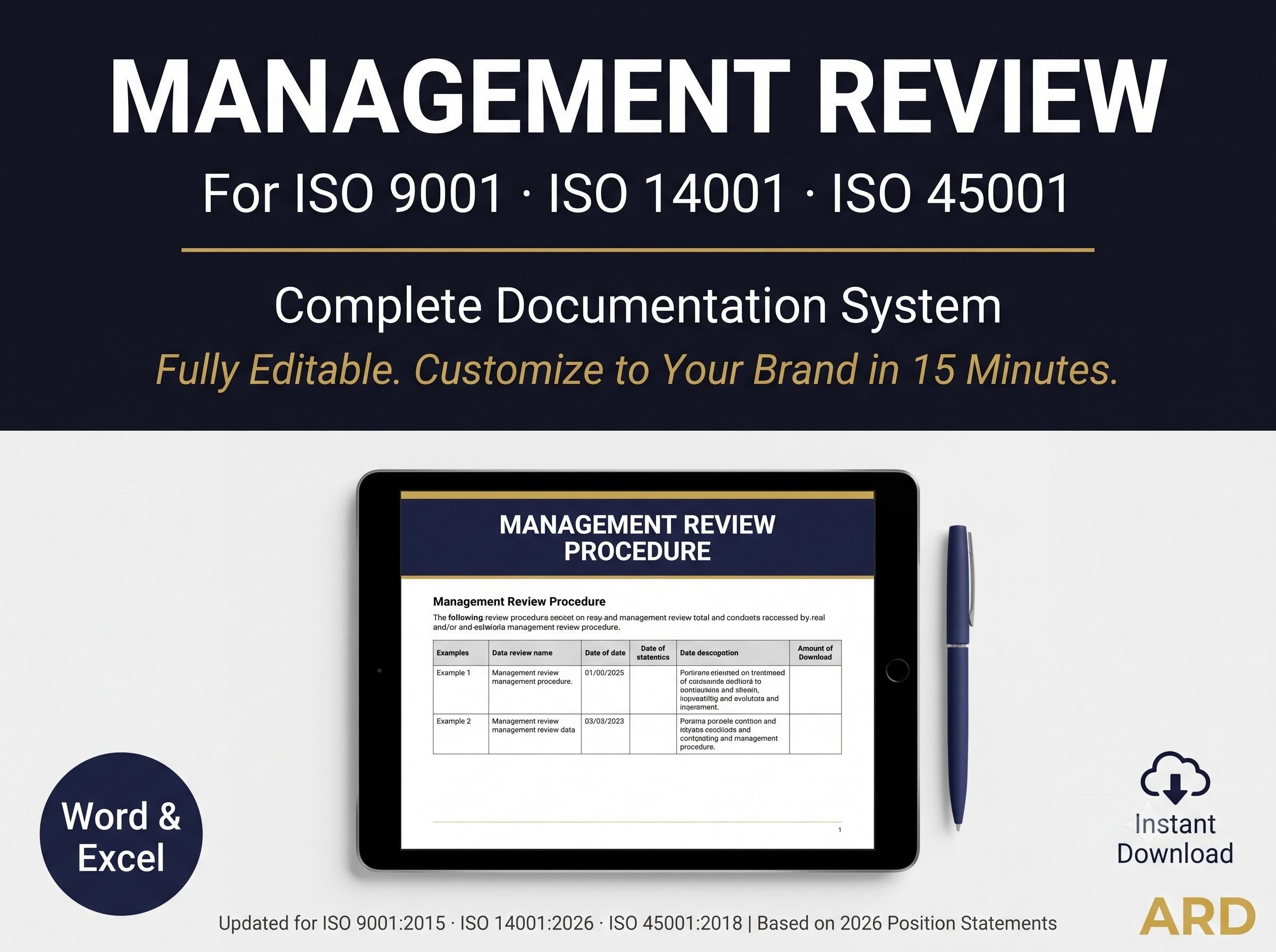 Management Review Complete Documentation System, Editable Word Excel Templates