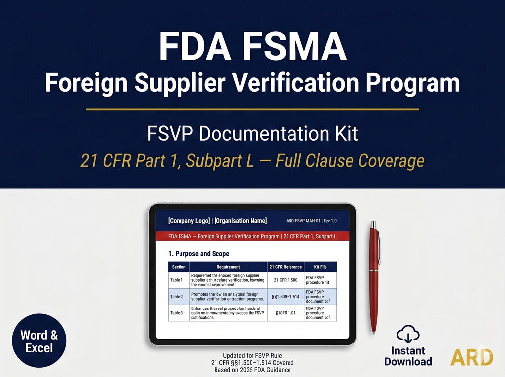 FSVP Documentation + FDA FSMA Foreign Supplier Verification Program System Full Pack Documents