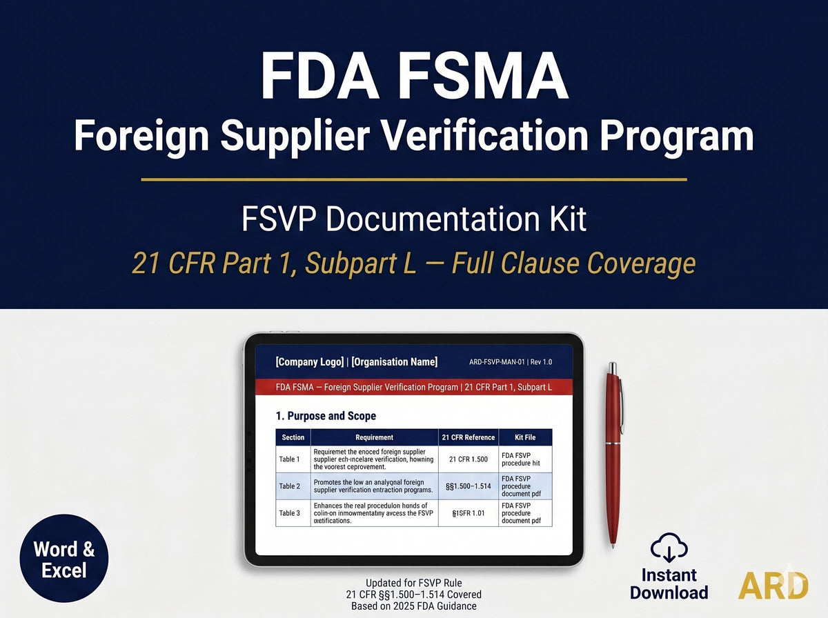 FSVP Documentation + FDA FSMA Foreign Supplier Verification Program System Full Pack Documents