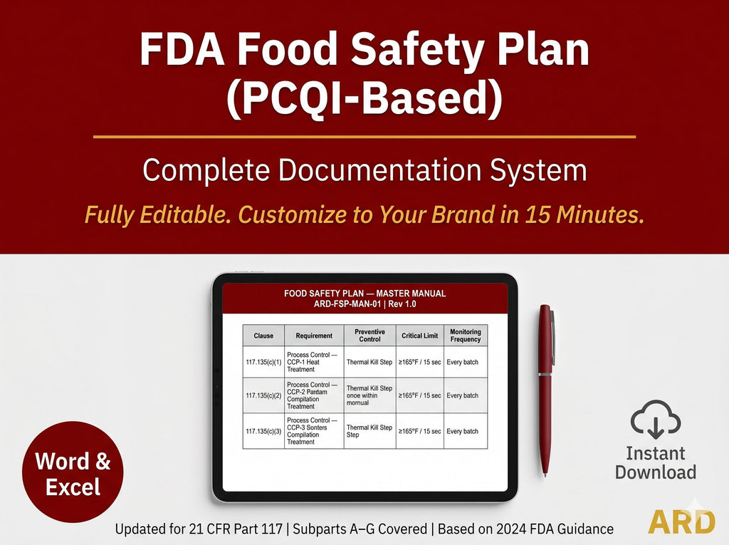PCQI Food Safety Plan Documentation System Full Pack Documents