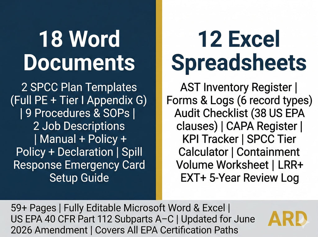 US EPA SPCC Plan | 40 CFR Part 112 Oil Pollution Prevention Compliance System | Full Pack Documents