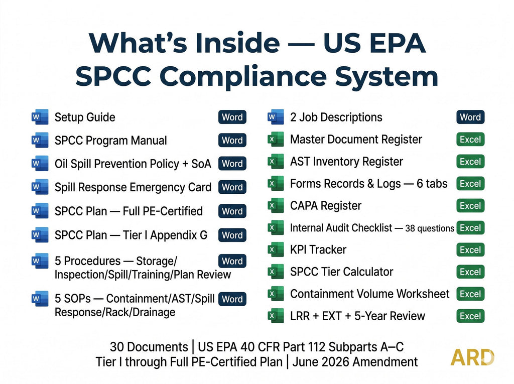 US EPA SPCC Plan 40 Cfr Part 112 Compliance Systems Full Pack Documents