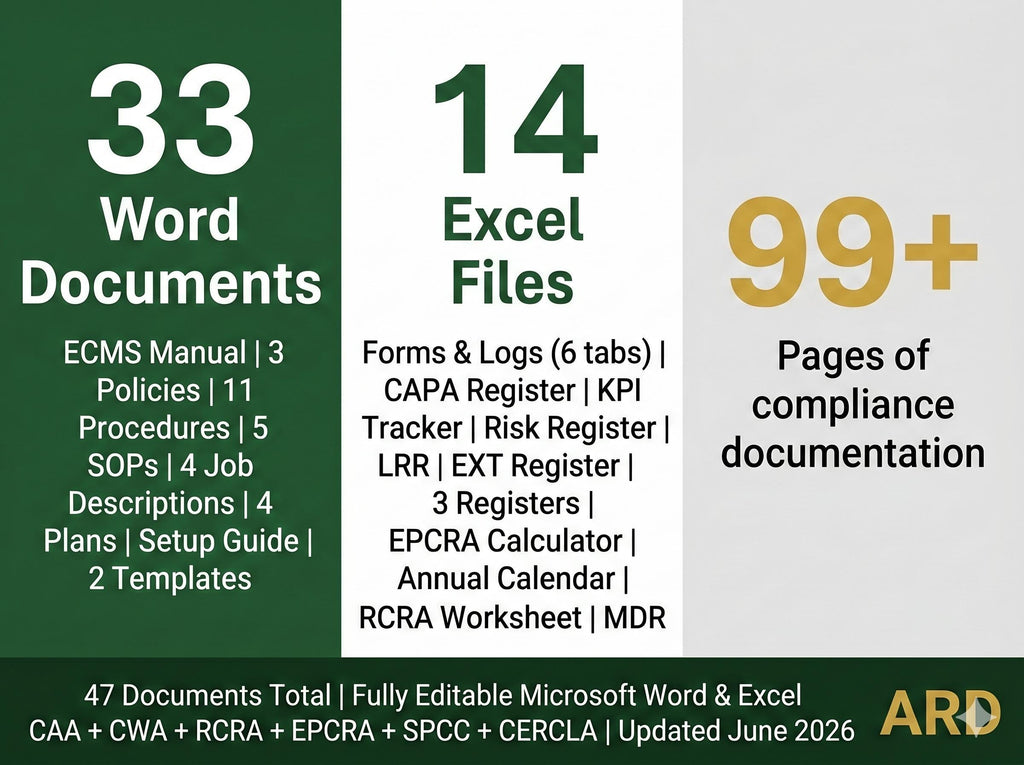 US EPA Environmental Compliance System Full Pack Documents + ( Caa Cwa Rcra Epcra SPCC )