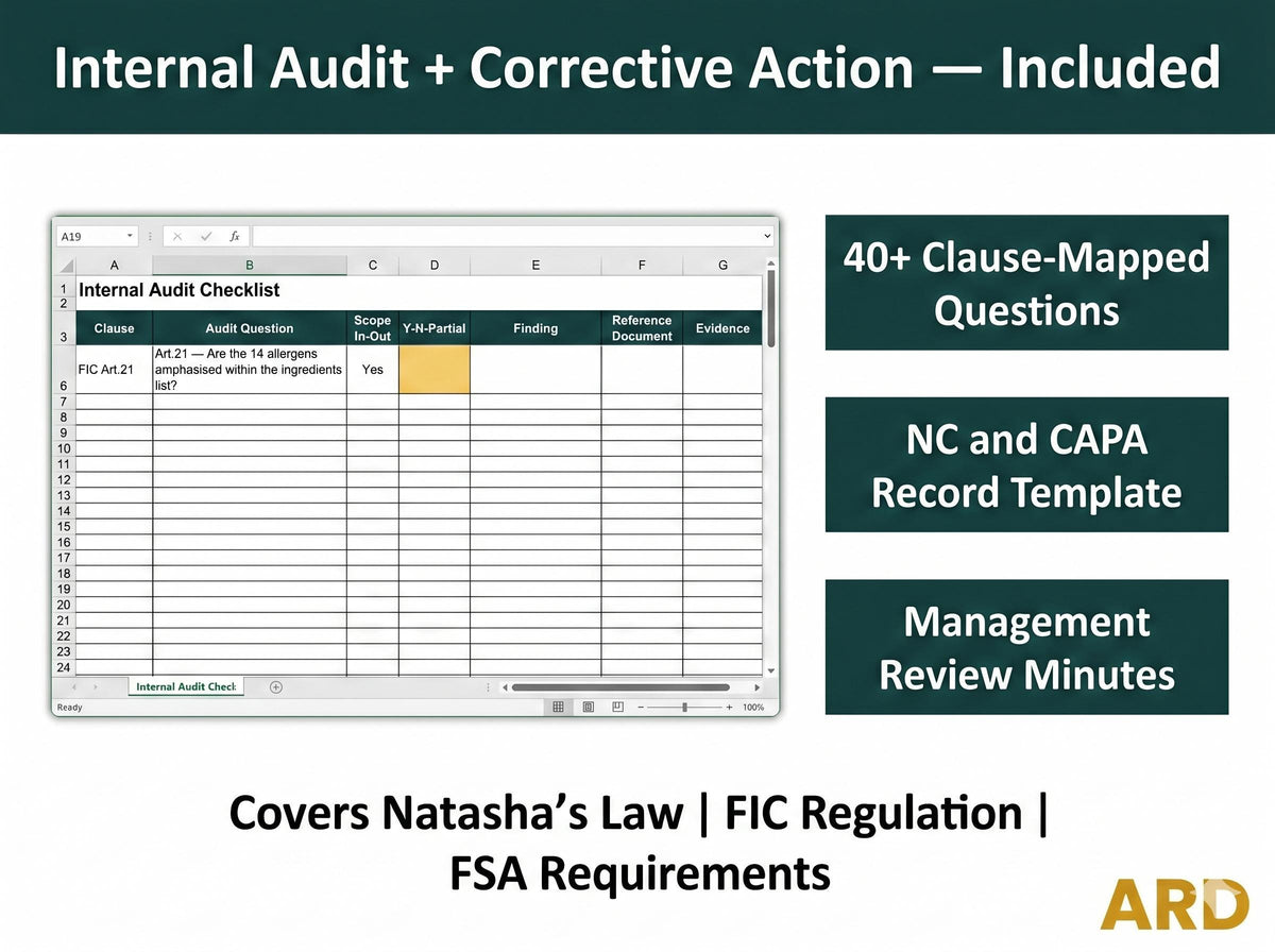 Natasha's Law PPDS Allergen Documentation System Full Pack Documents