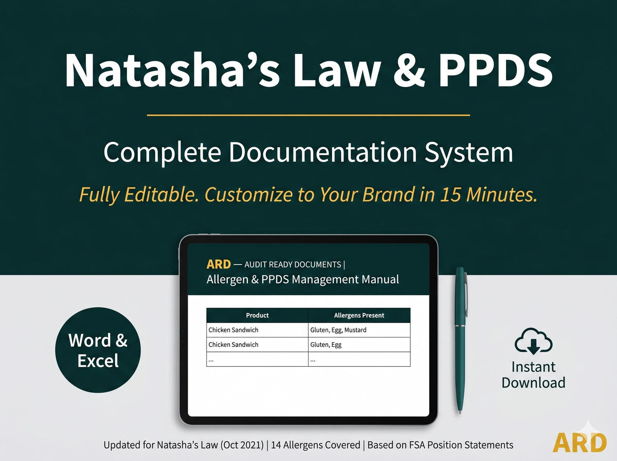 Natasha's Law PPDS Allergen Documentation System Full Pack Documents