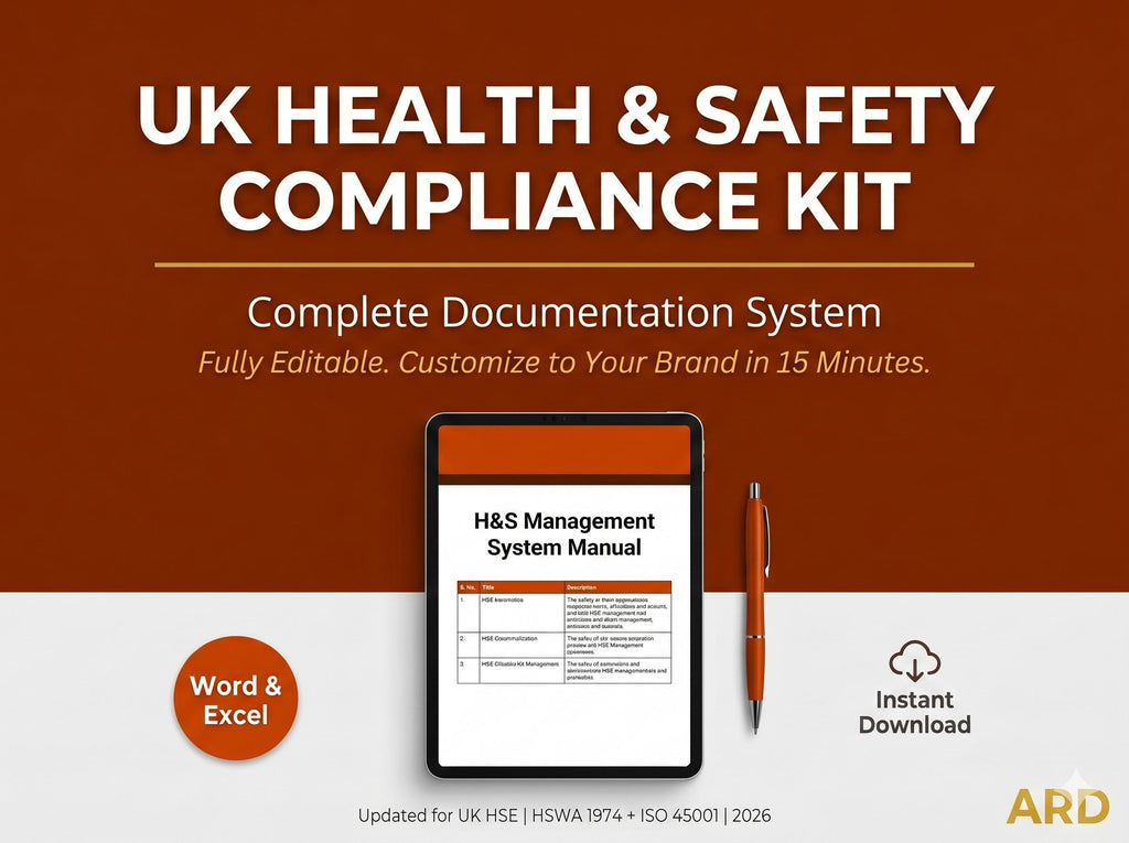 UK Health Safety Compliance Documents Full Pack | ISO 45001, COSHH, riddor (Digital Download)