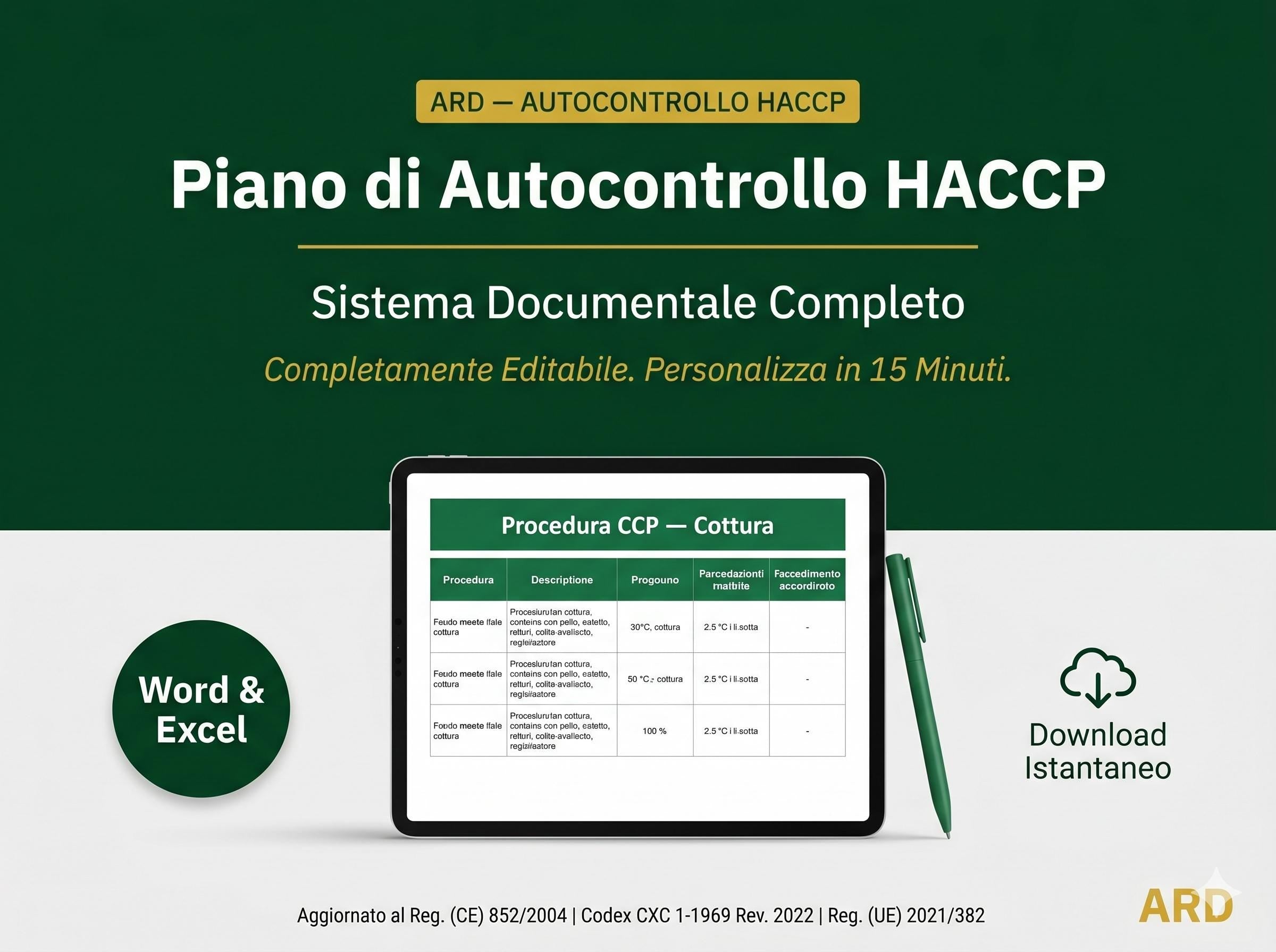 Piano di Autocontrollo HACCP Completo | 41 File Word & Excel | Reg. CE 852/2004 | Italiano