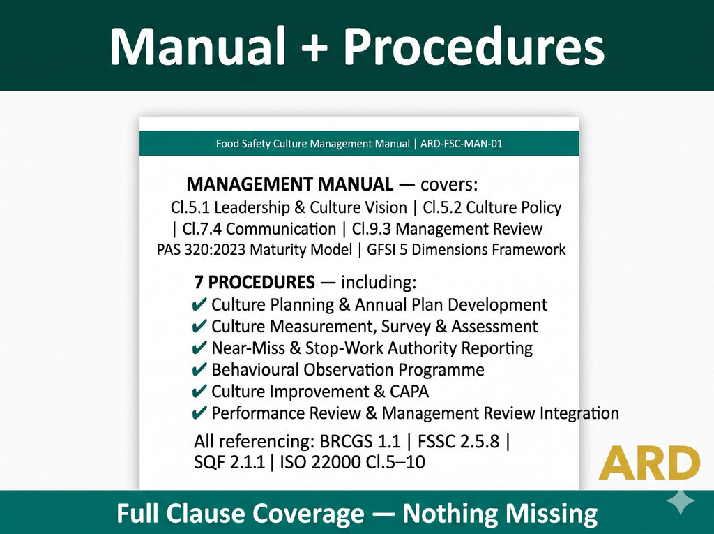 Food Safety Culture Full Pack System Documents | ( Based BRCGS, FSSC, SQF )