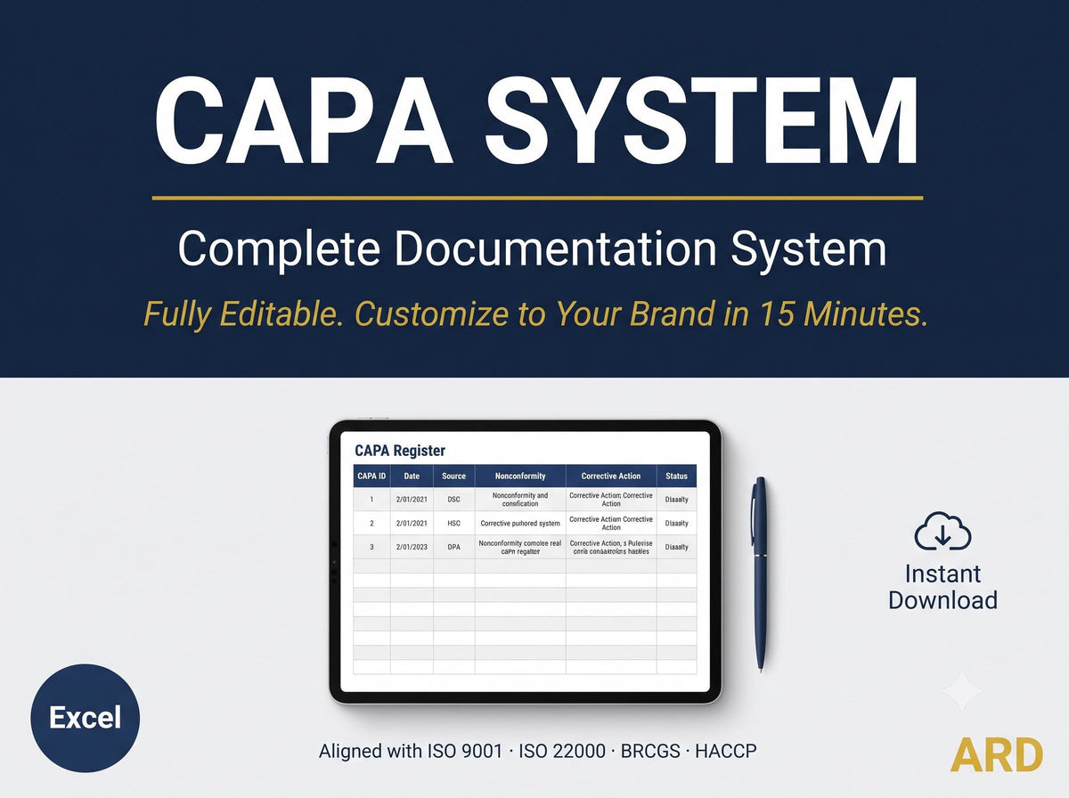 CAPA Log Template Excel | Corrective Action Tracker & Root Cause Analysis | 5 Why Worksheet | ISO 9001 Food Safety| Instant Download