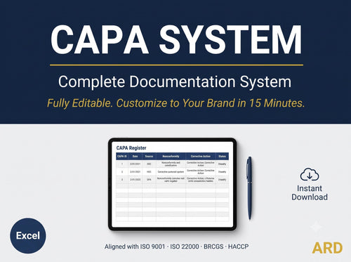 CAPA Log Template Excel | Corrective Action Tracker & Root Cause Analysis | 5 Why Worksheet | ISO 9001 Food Safety| Instant Download