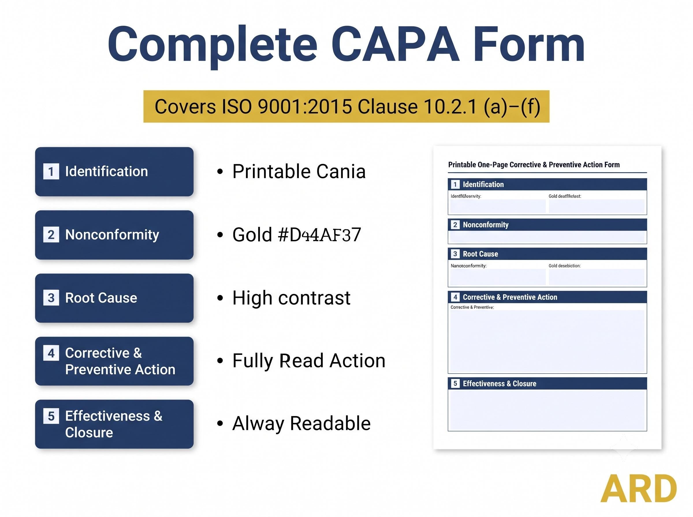 CAPA Log Template Excel | Corrective Action Tracker & Root Cause Analysis | 5 Why Worksheet | ISO 9001 Food Safety| Instant Download