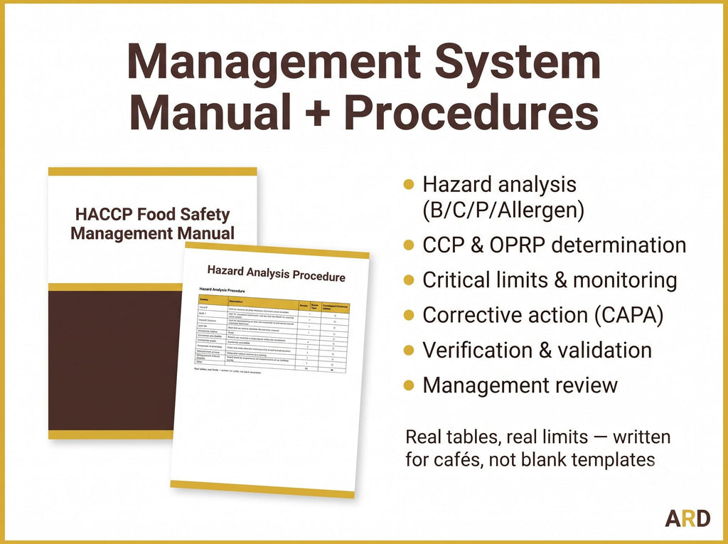 Coffee Shop HACCP Food Safety System Full Pack Documents ( Editable Word Excel Cafe Manual Procedures Logs Allergen Audit Checklist )