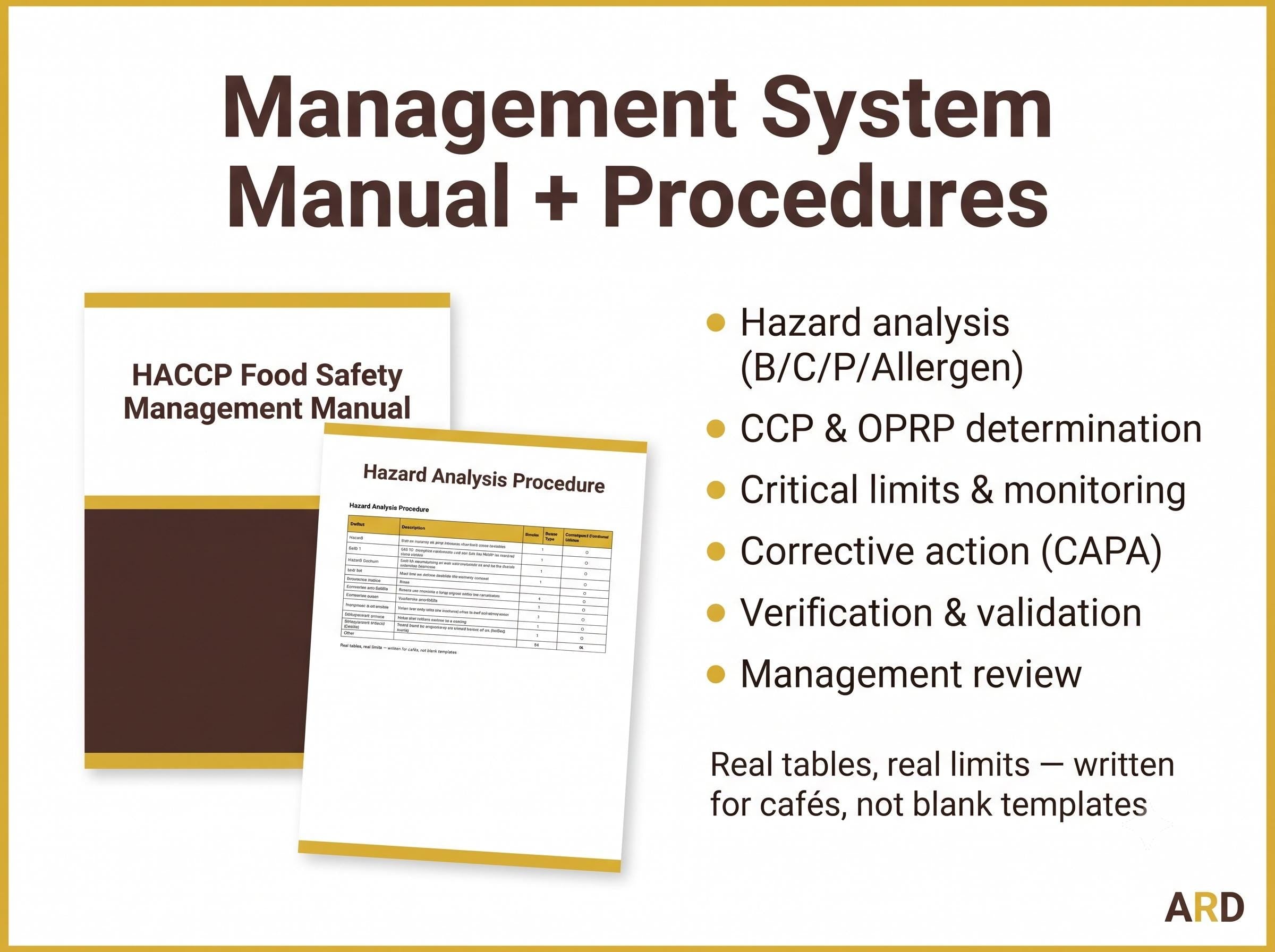 Coffee Shop HACCP Food Safety System Full Pack Documents ( Editable Word Excel Cafe Manual Procedures Logs Allergen Audit Checklist )