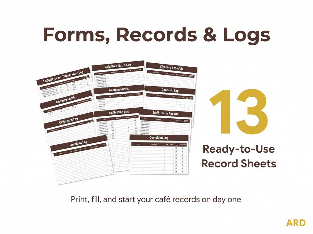 Coffee Shop HACCP Food Safety System Full Pack Documents ( Editable Word Excel Cafe Manual Procedures Logs Allergen Audit Checklist )