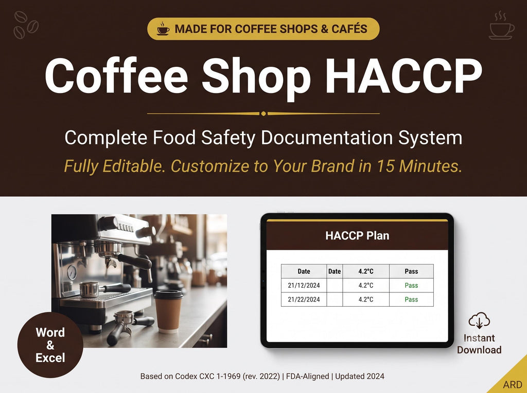Coffee Shop HACCP Food Safety System Full Pack Documents ( Editable Word Excel Cafe Manual Procedures Logs Allergen Audit Checklist )
