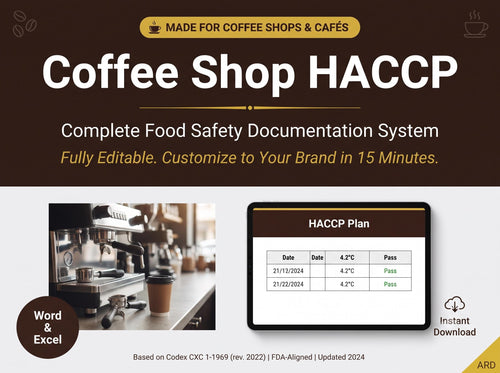 Coffee Shop HACCP Food Safety System Full Pack Documents ( Editable Word Excel Cafe Manual Procedures Logs Allergen Audit Checklist )