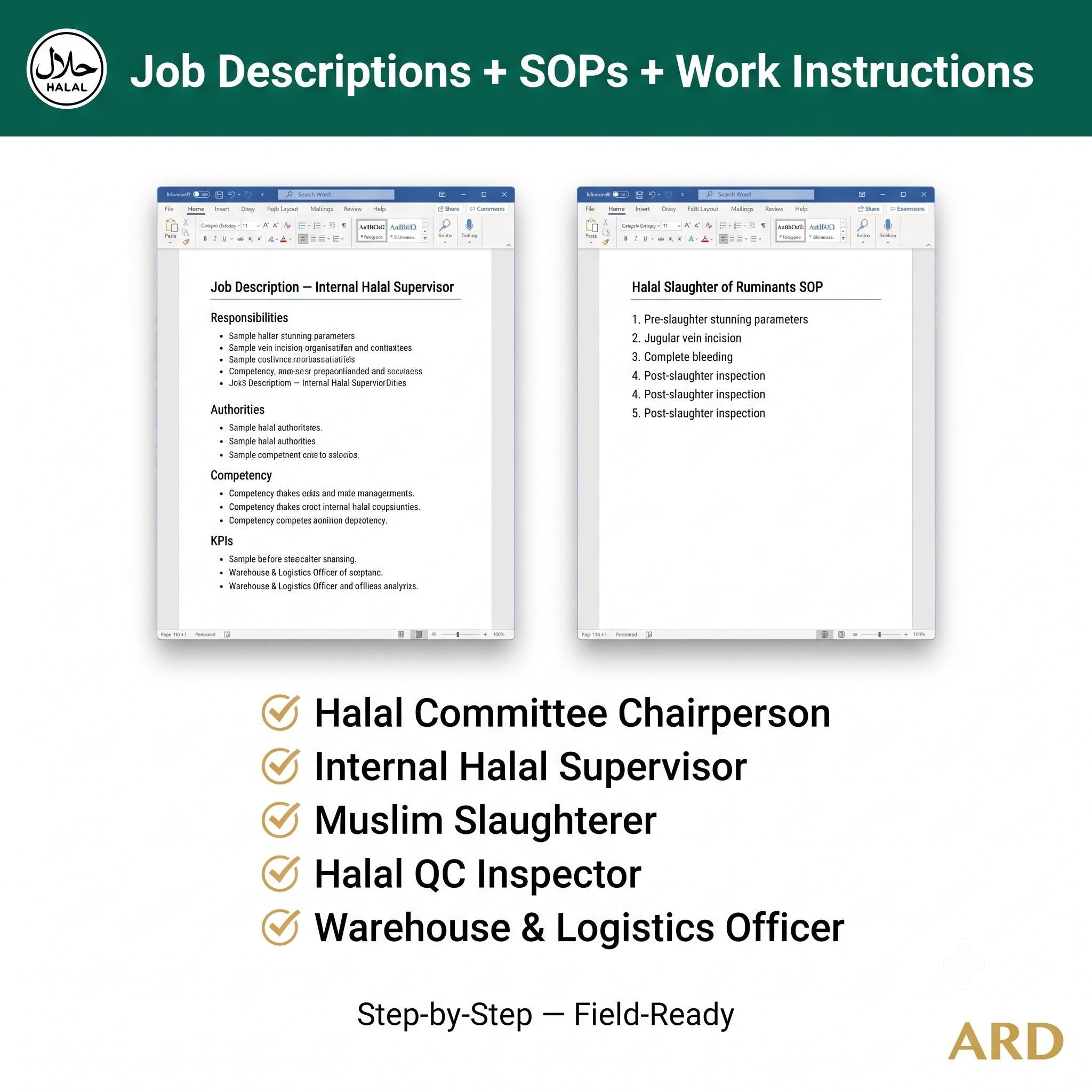 Halal Certification Documentation System Full Pack | OIC/SMIIC 1:2019 | 48 Editable Files | HACCP Slaughter Traceability Audit Records