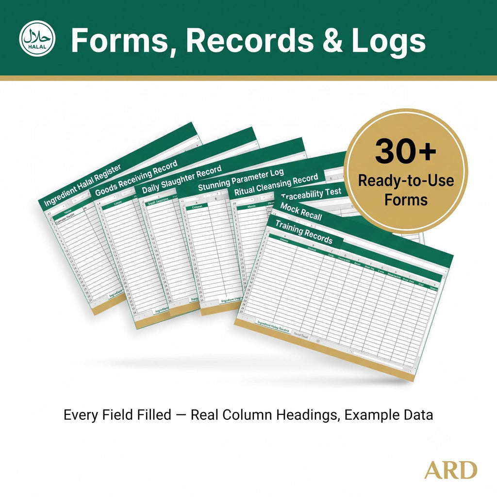 Halal Certification Documentation System Full Pack | OIC/SMIIC 1:2019 | 48 Editable Files | HACCP Slaughter Traceability Audit Records