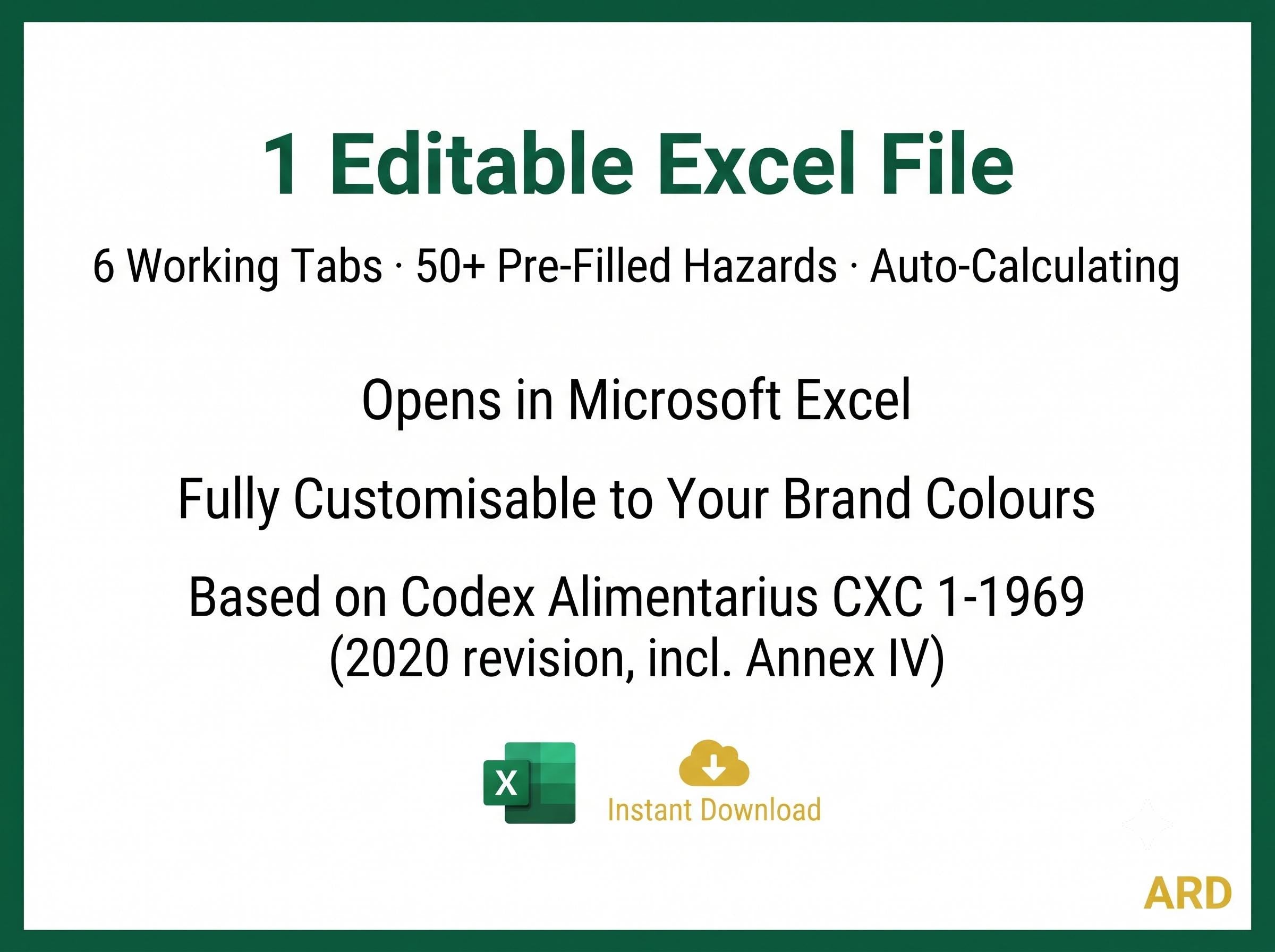 HACCP Hazard Analysis Template | Editable Excel | 12-Stage Flow, 50+ Hazards, CCP Determination, PRP