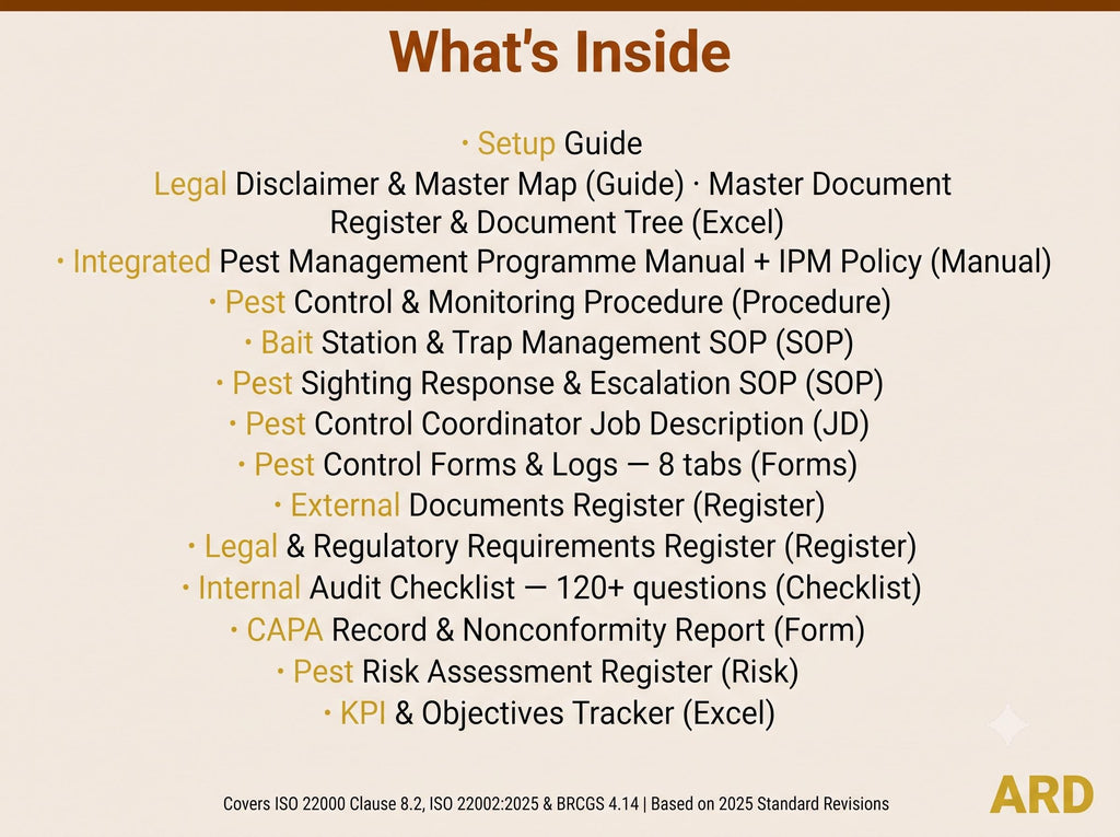 Pest Control System IPM Program Documents Full Pack for Food Manufacturing ISO 22000 BRCGS HACCp