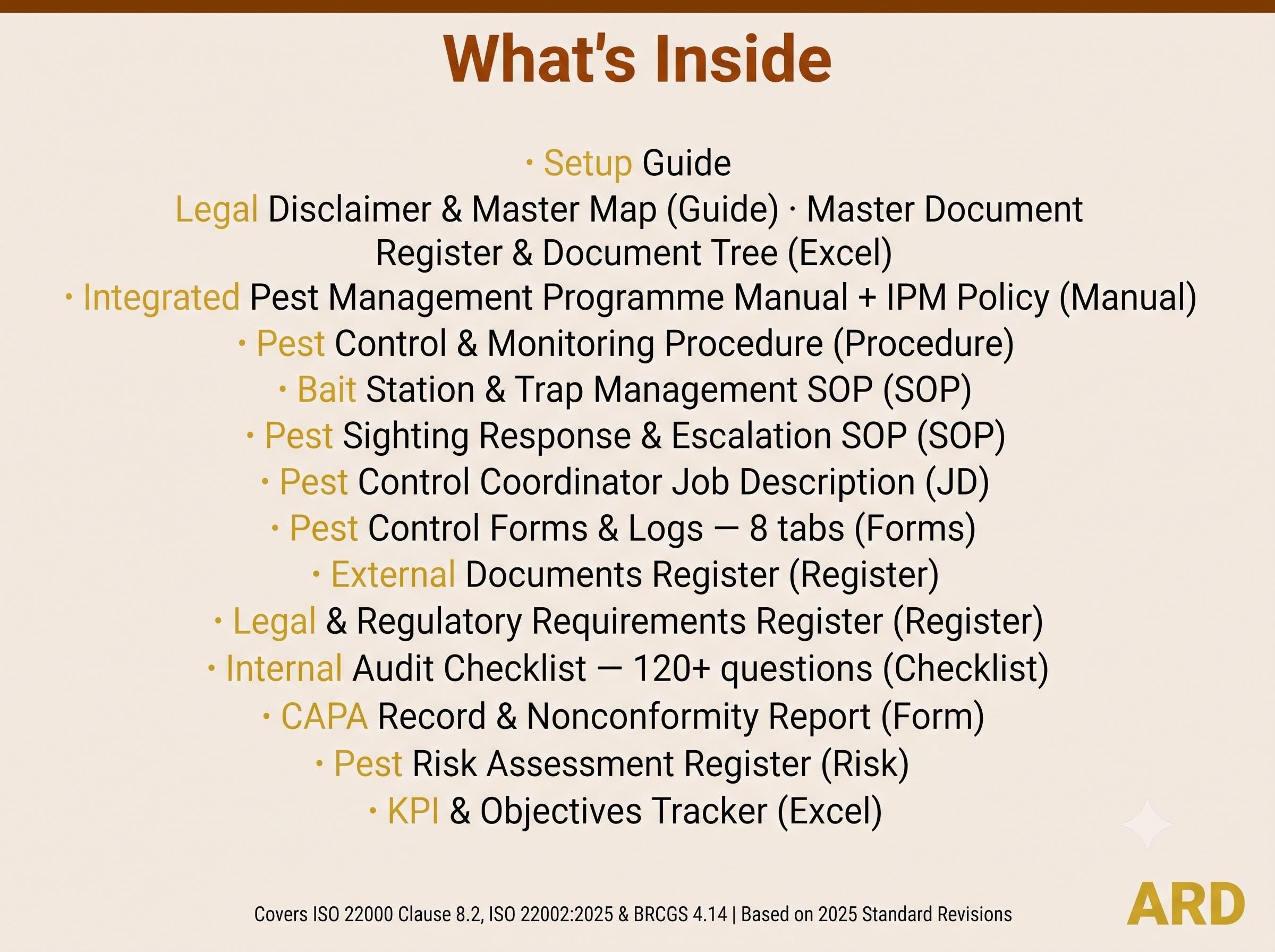 Pest Control System IPM Program Documents Full Pack for Food Manufacturing ISO 22000 BRCGS HACCp