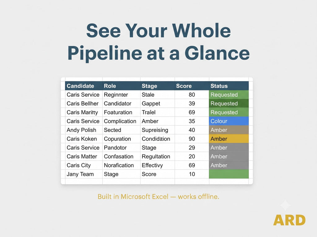Applicant Tracker Spreadsheet | Recruitment Candidate Tracker for Excel Hiring Pipeline Dashboard with Dropdowns Small Business HR Template