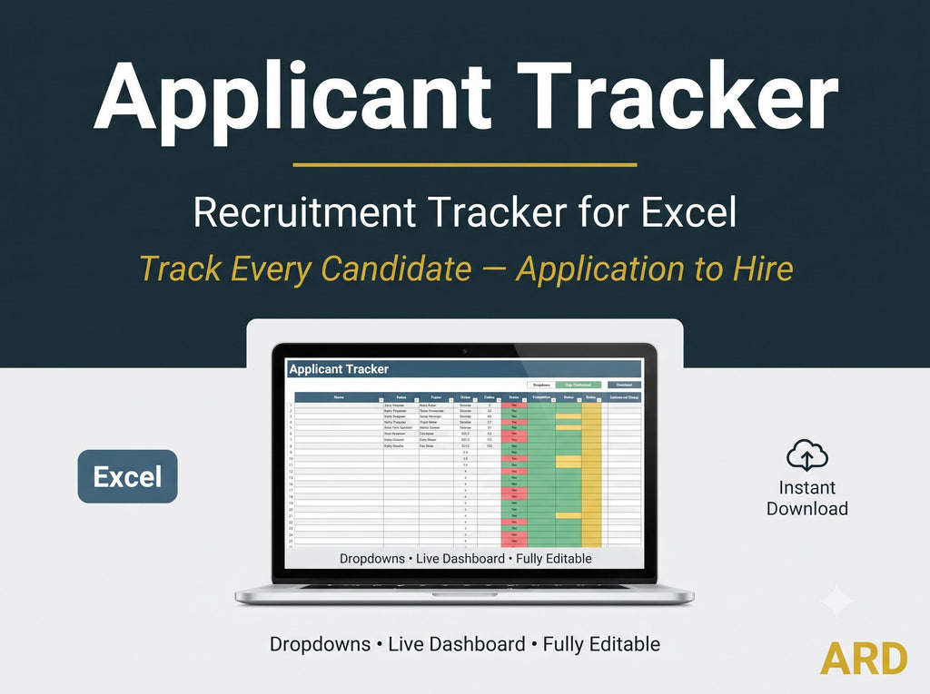Applicant Tracker Spreadsheet, Recruitment Candidate Tracker, Hiring Pipeline Dashboard, Editable Word Excel, Digital Download