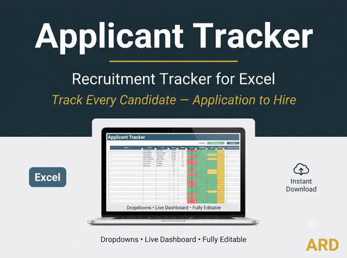 Applicant Tracker Spreadsheet, Recruitment Candidate Tracker, Hiring Pipeline Dashboard, Editable Word Excel, Digital Download