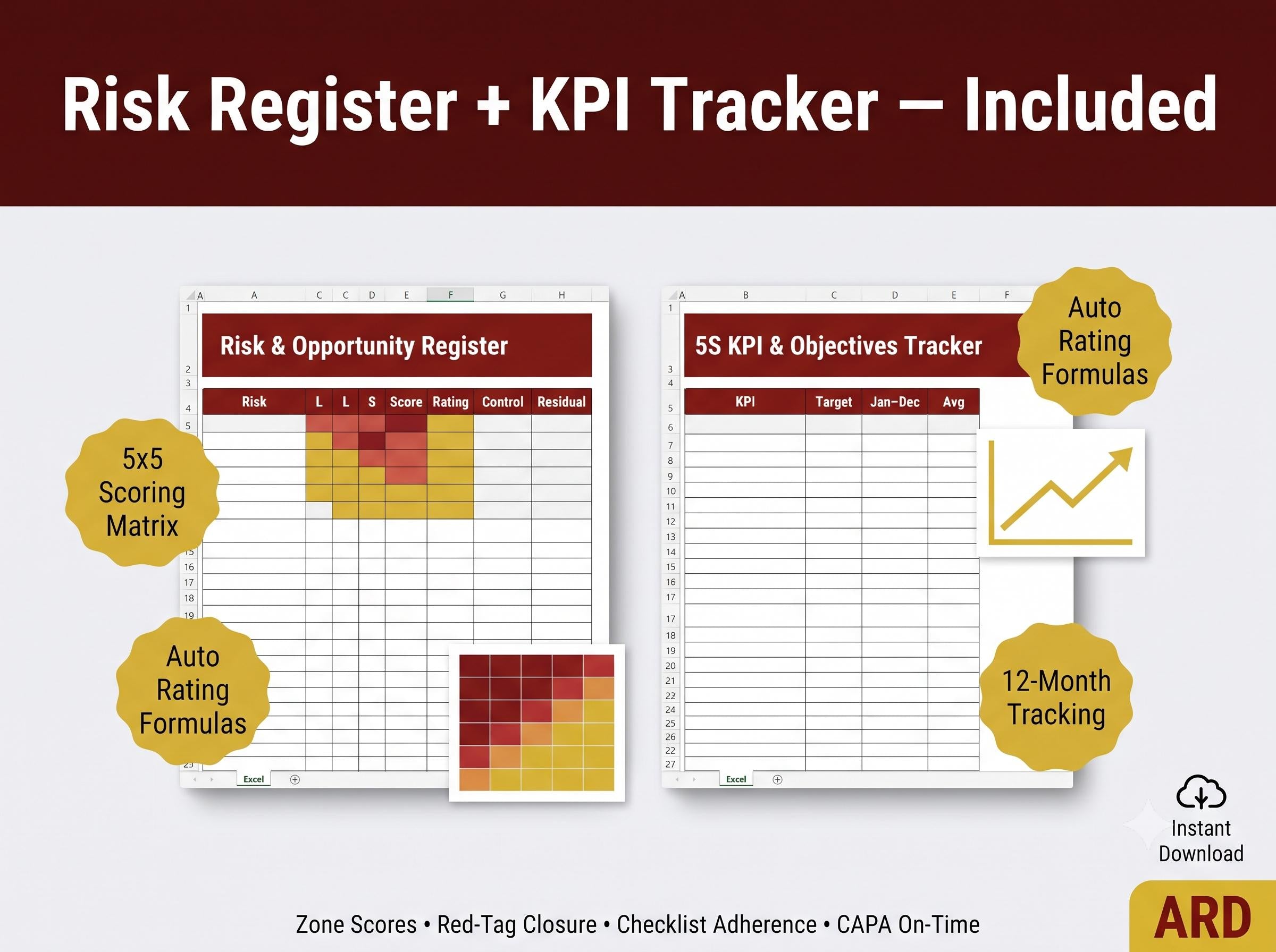 5S Workplace Organization System Full Pack | 30 Documents Lean Manufacturing Red Tag Audit Checklist SOPs Kaizen Editable Templates