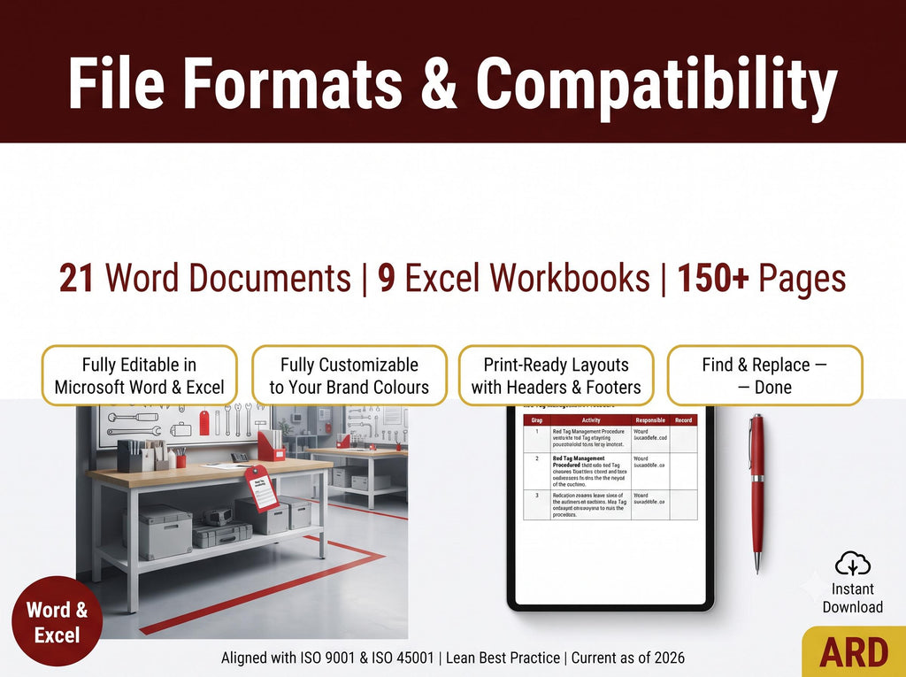 5S Workplace Organization System Full Pack | 30 Documents Lean Manufacturing Red Tag Audit Checklist SOPs Kaizen Editable Templates
