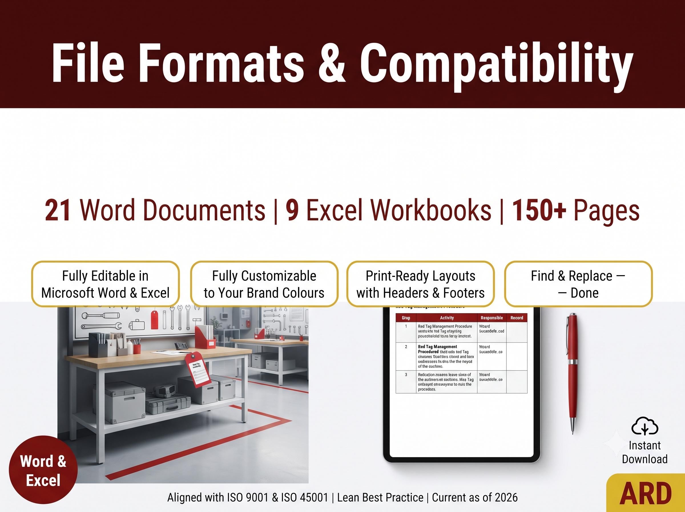 5S Workplace Organization System Full Pack | 30 Documents Lean Manufacturing Red Tag Audit Checklist SOPs Kaizen Editable Templates