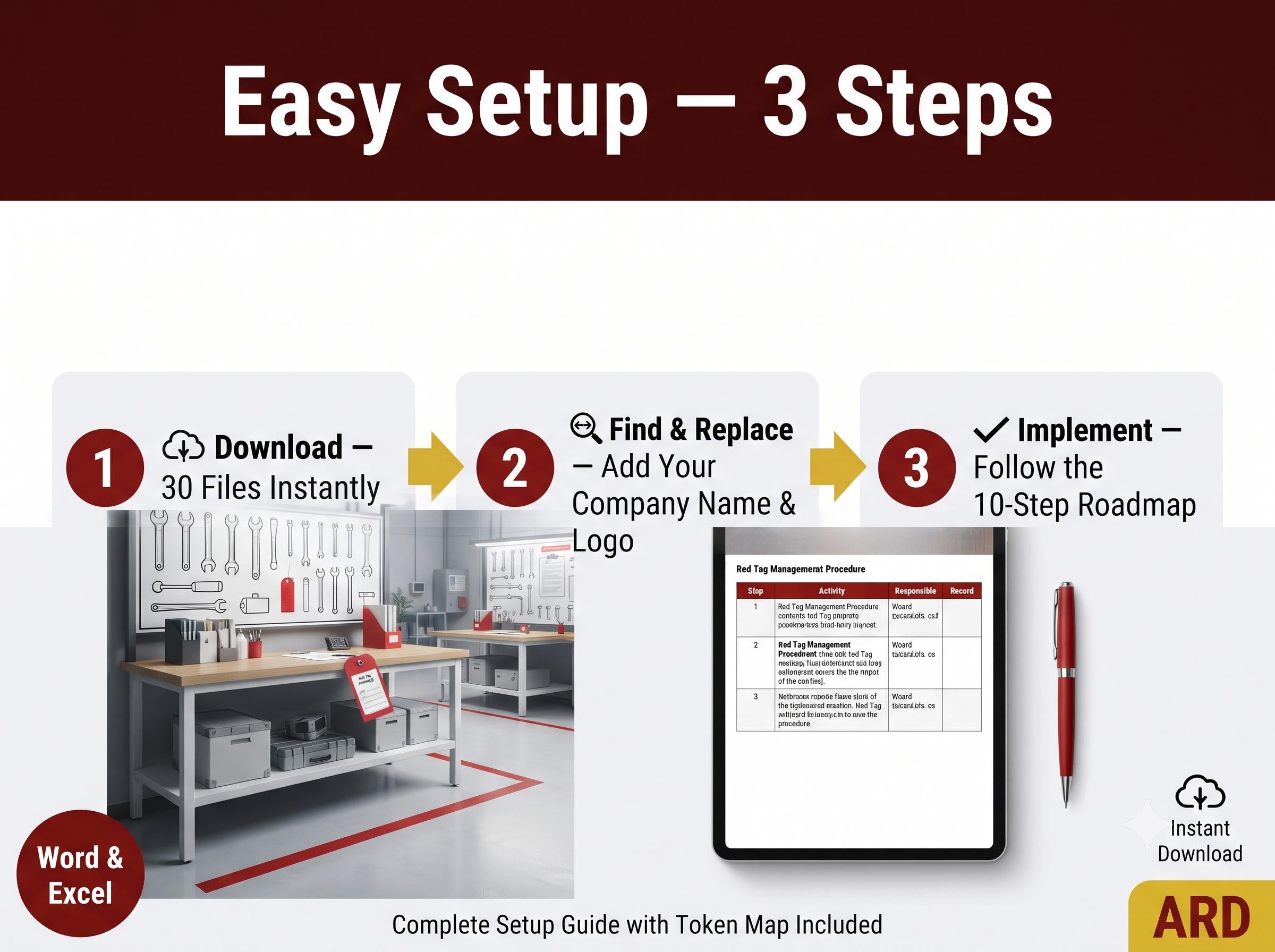 5S Workplace Organization System Full Pack | 30 Documents Lean Manufacturing Red Tag Audit Checklist SOPs Kaizen Editable Templates