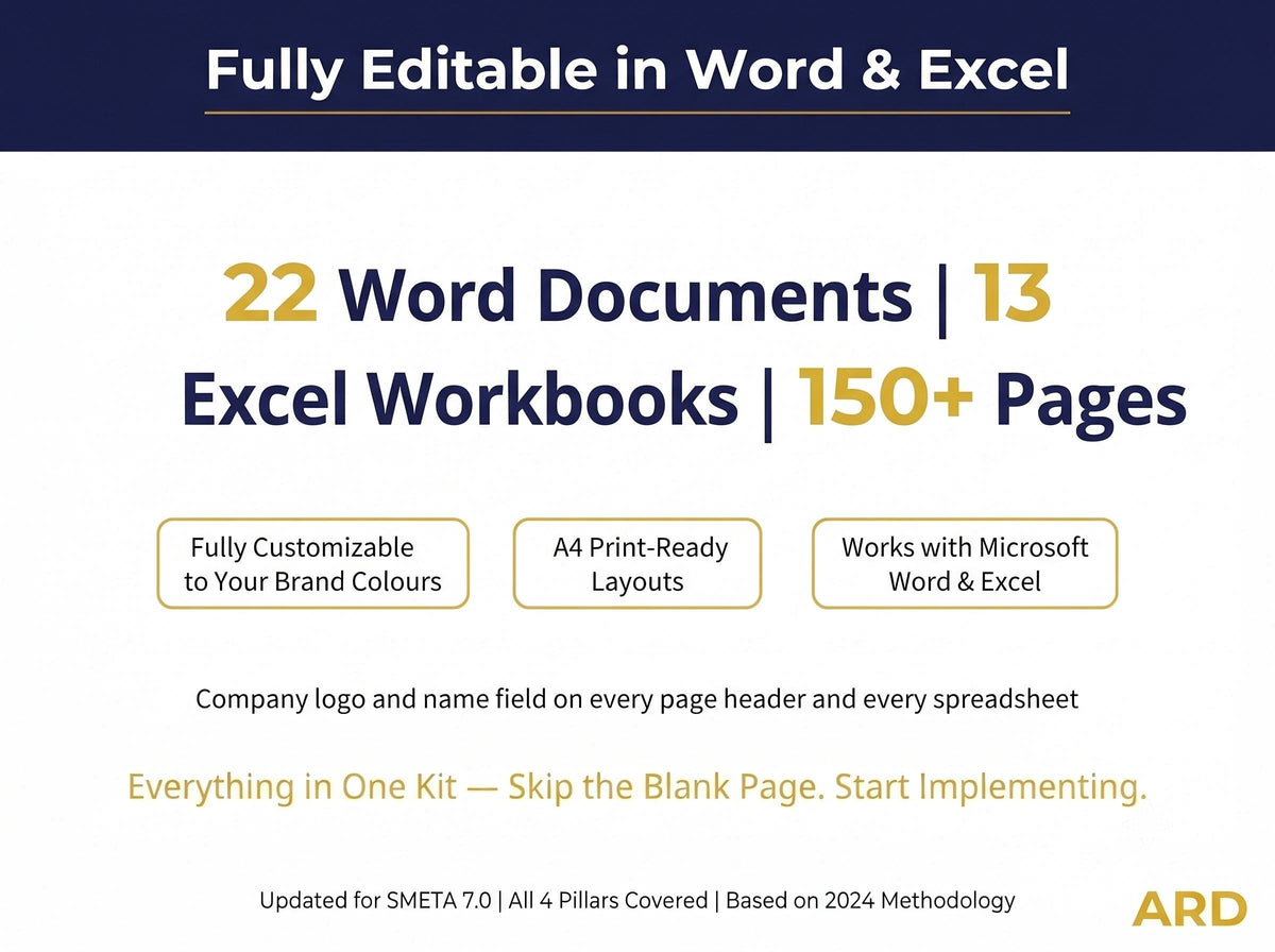 SMETA 7.0 Social Compliance Documentation Kit | 35 Editable Templates | ETI Base Code | 4 Pillar Policies Procedures Checklist Word Excel