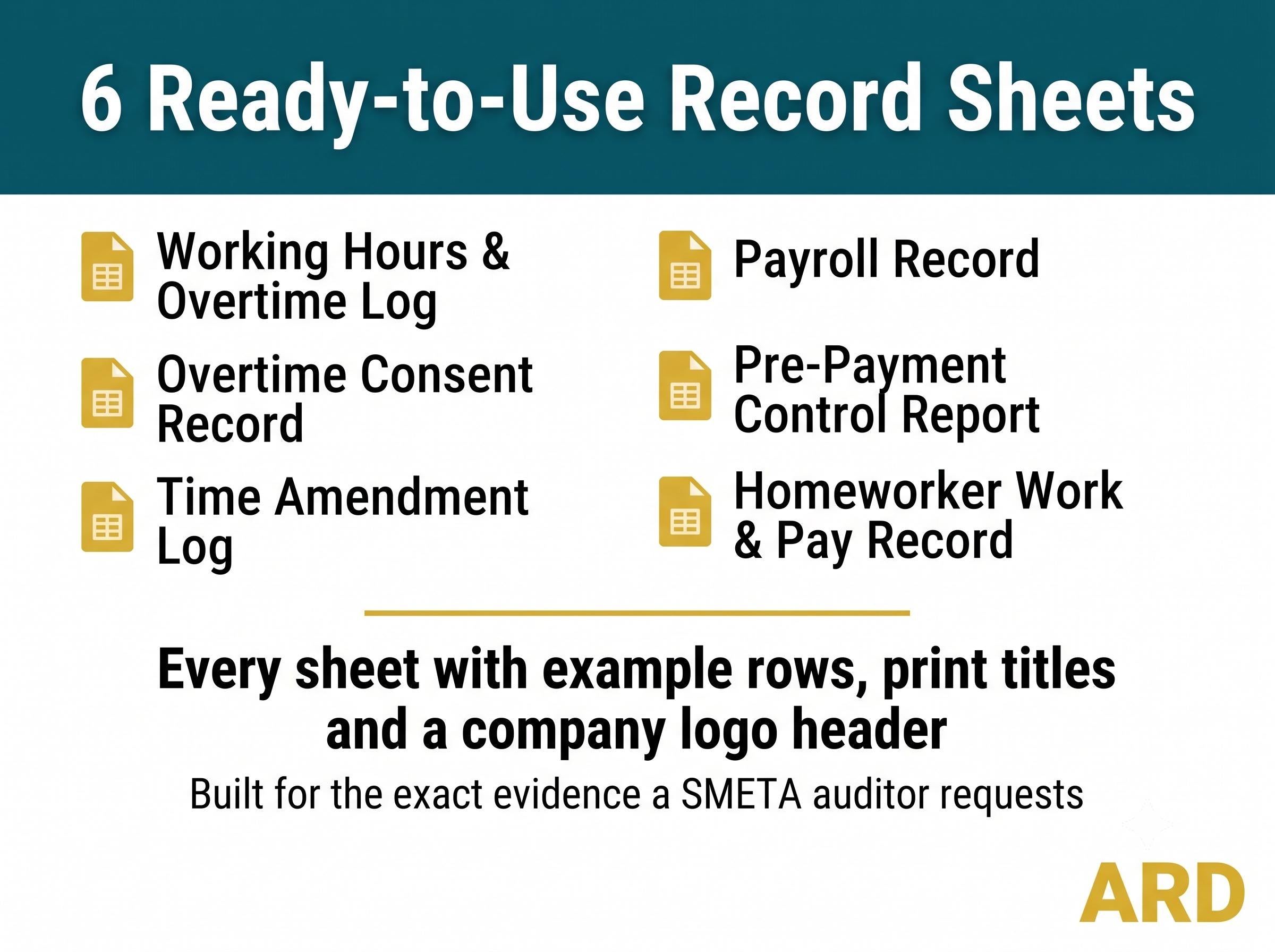 Working Hours & Payroll Compliance Pack | SMETA Sedex ETI Audit | Editable Word Excel Timekeeping Overtime Wages Templates