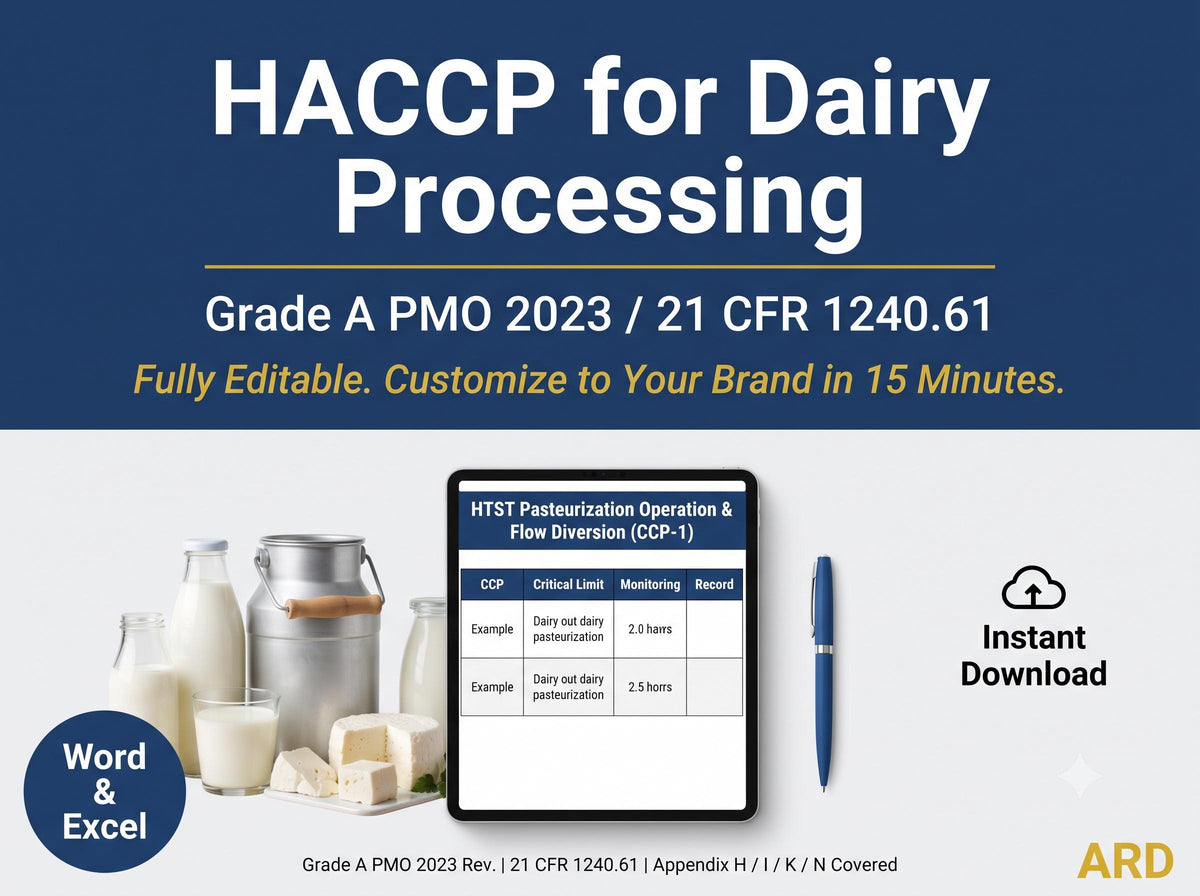 HACCP for Dairy Processing Documentation System Full Pack ( Bonus Grade A PMO 2023 Compliant )
