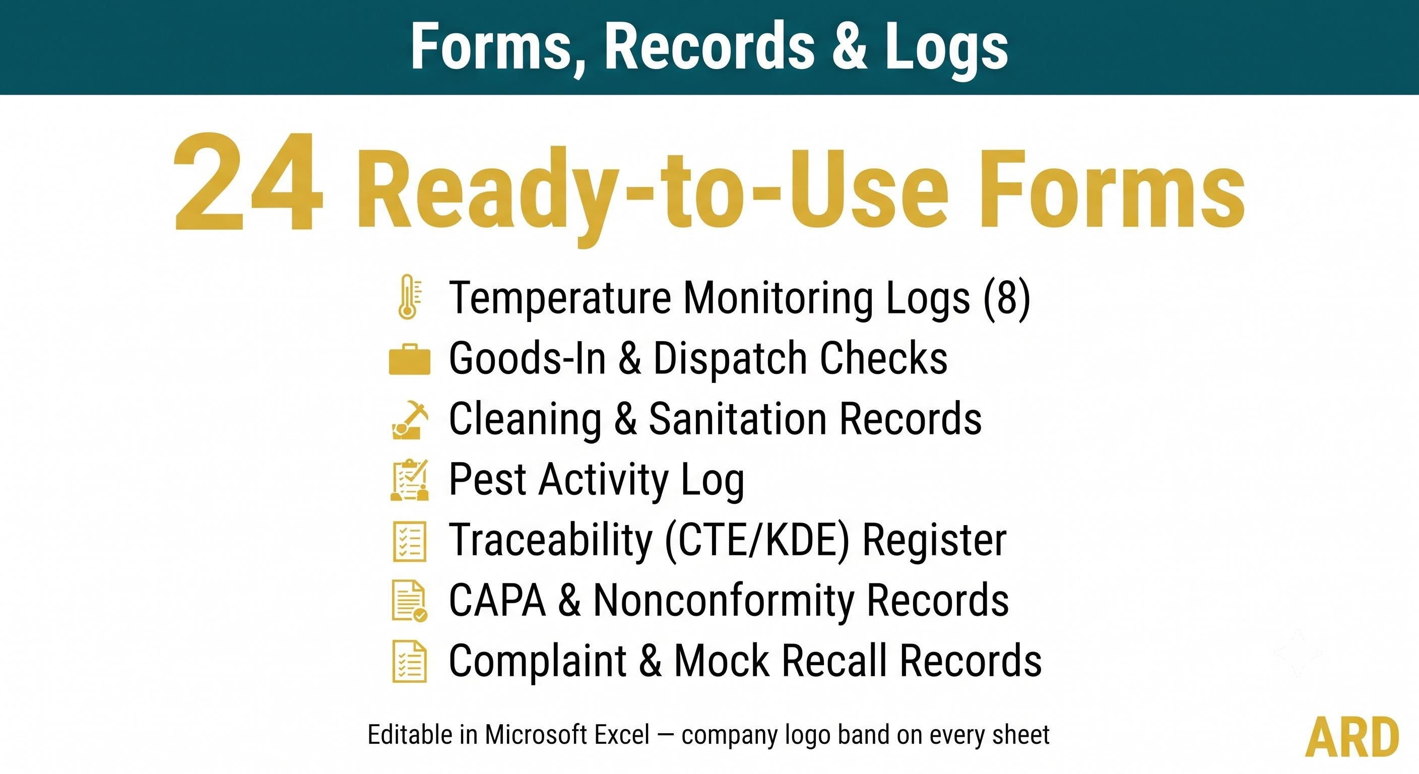 FDA HACCP Cold Storage & Distribution System Full Pack Documents (FSMA Codex | Temperature Log Traceability Audit Checklist Ect Templates ), Editable Word Excel, Digital Download