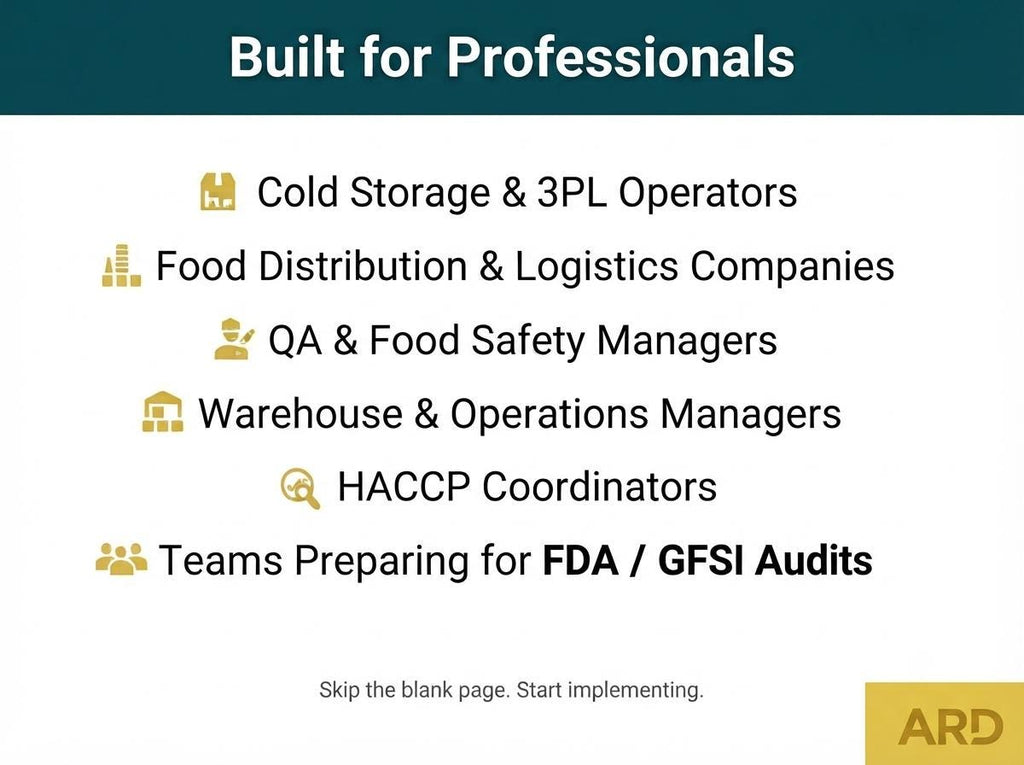 FDA HACCP Cold Storage & Distribution System Full Pack Documents (FSMA Codex | Temperature Log Traceability Audit Checklist Ect Templates ), Editable Word Excel, Digital Download