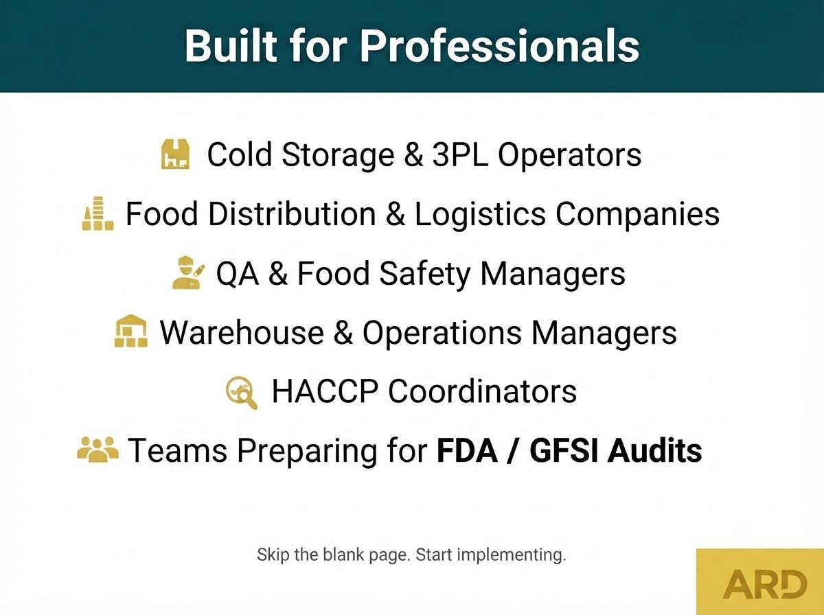 FDA HACCP Cold Storage & Distribution System Full Pack Documents (FSMA Codex | Temperature Log Traceability Audit Checklist Ect Templates ), Editable Word Excel, Digital Download