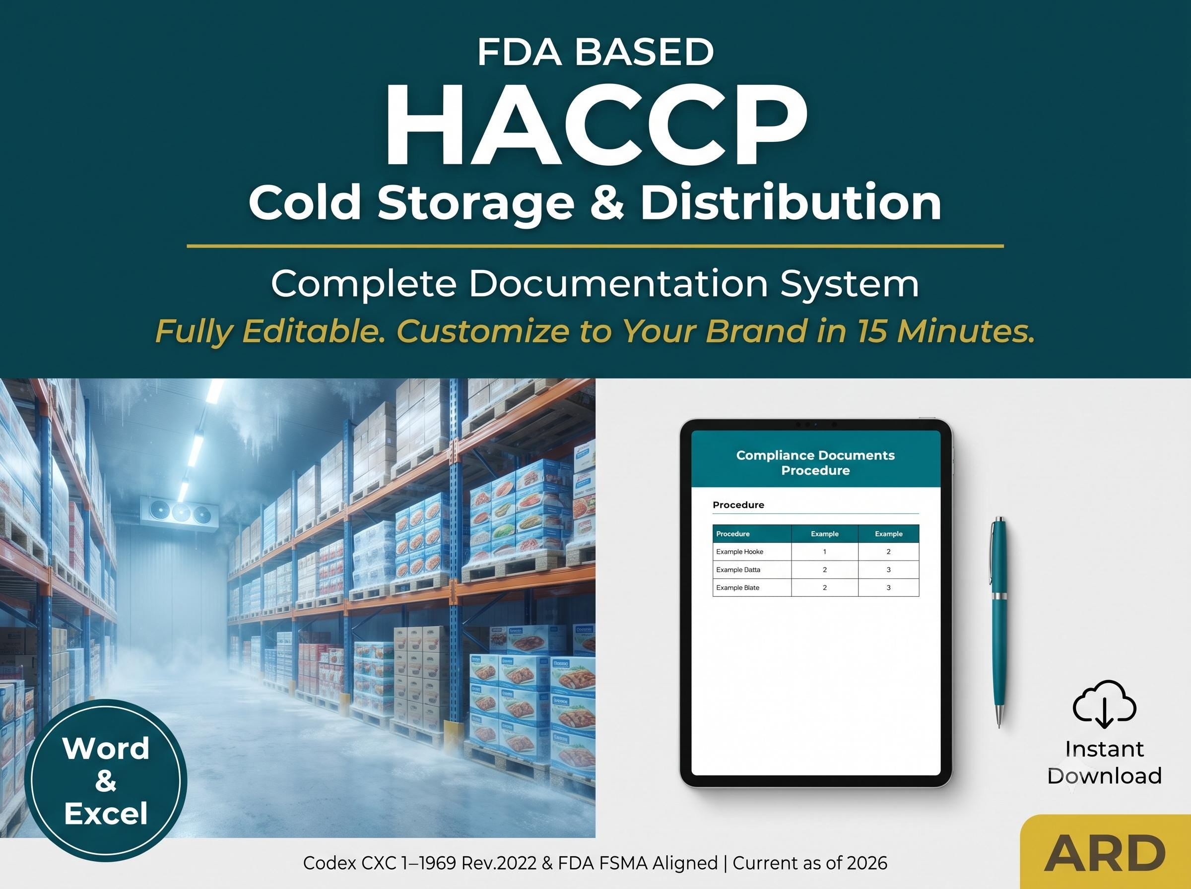 FDA HACCP Cold Storage & Distribution System Full Pack Documents (FSMA Codex | Temperature Log Traceability Audit Checklist Ect Templates )