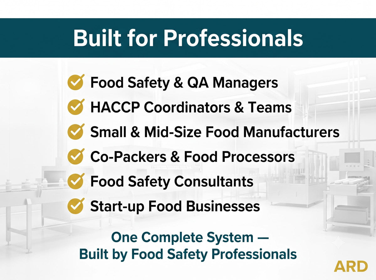 FDA HACCP Food Safety Documentation System Full Pack For All Sectors ( NACMCF CGMp SSOp ), Editable Word Excel, Digital Download