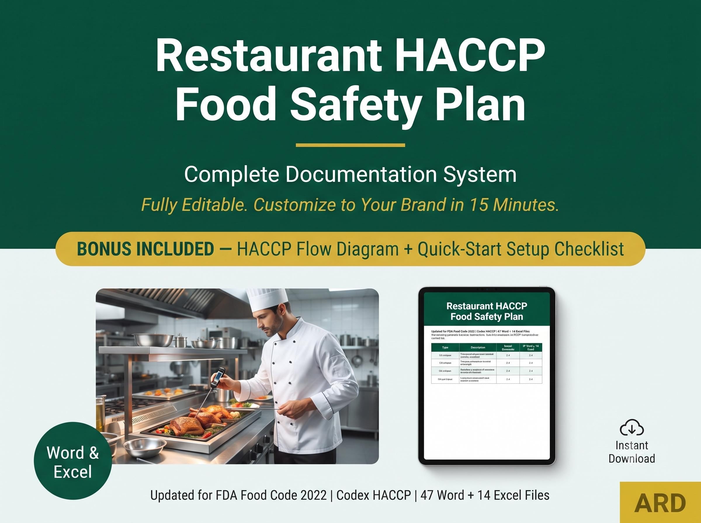 FDA Restaurants , Food Service , Cafes , Ghost Kitchens and Caterers HACCP Food Safety System Full Pack ( FDA Food Code 2022 )