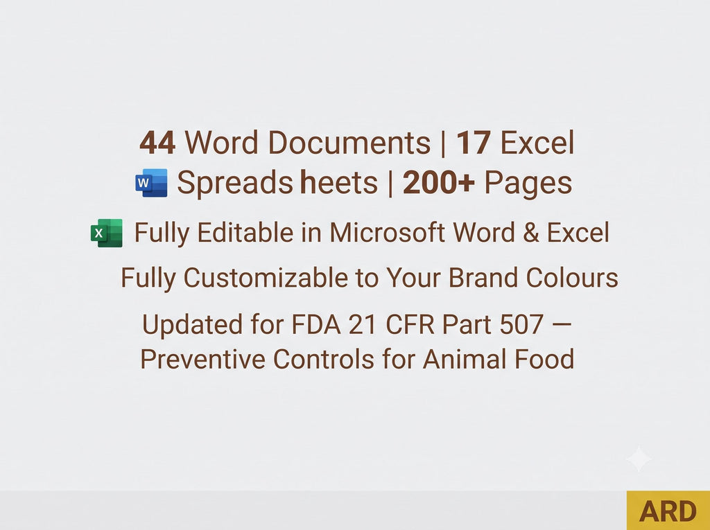 Pet Food HACCP FDA 21 CFR Part 507 Documentation System Full Pack All İn One