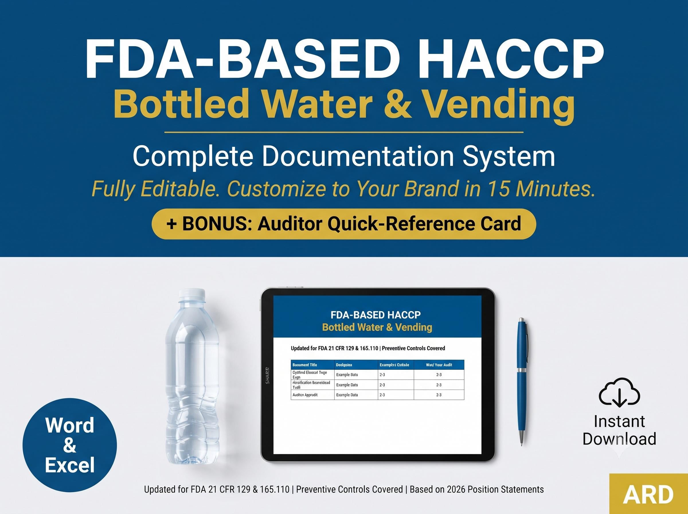 FDA Based Bottled Water HACCP Food Management System Full Pack ( 21 CFR 129 165.110 )