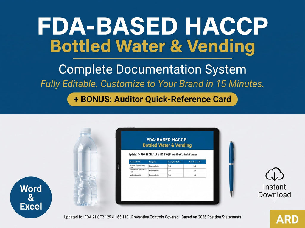 FDA Based Bottled Water HACCP Food Management System Full Pack ( 21 CFR 129 165.110 )